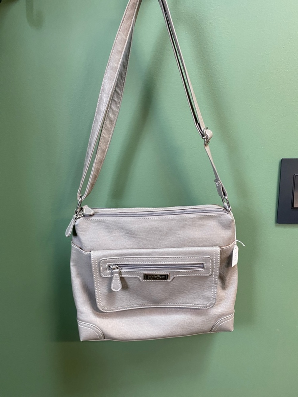 Light Gray Crossbody Bag with Front Zip Pocket - Women